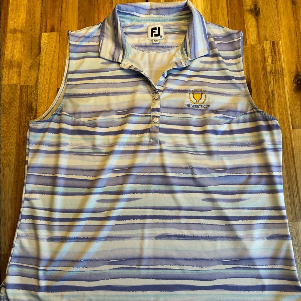 FootJoy Women's President’s Cup Striped Button Down Polo - Blue and White